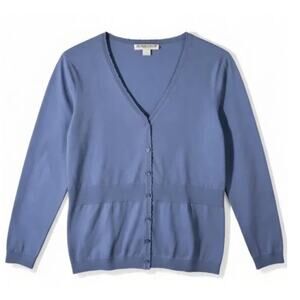 Blue Silk Cotton Cardigan Sweater V Neck Button Size PM
